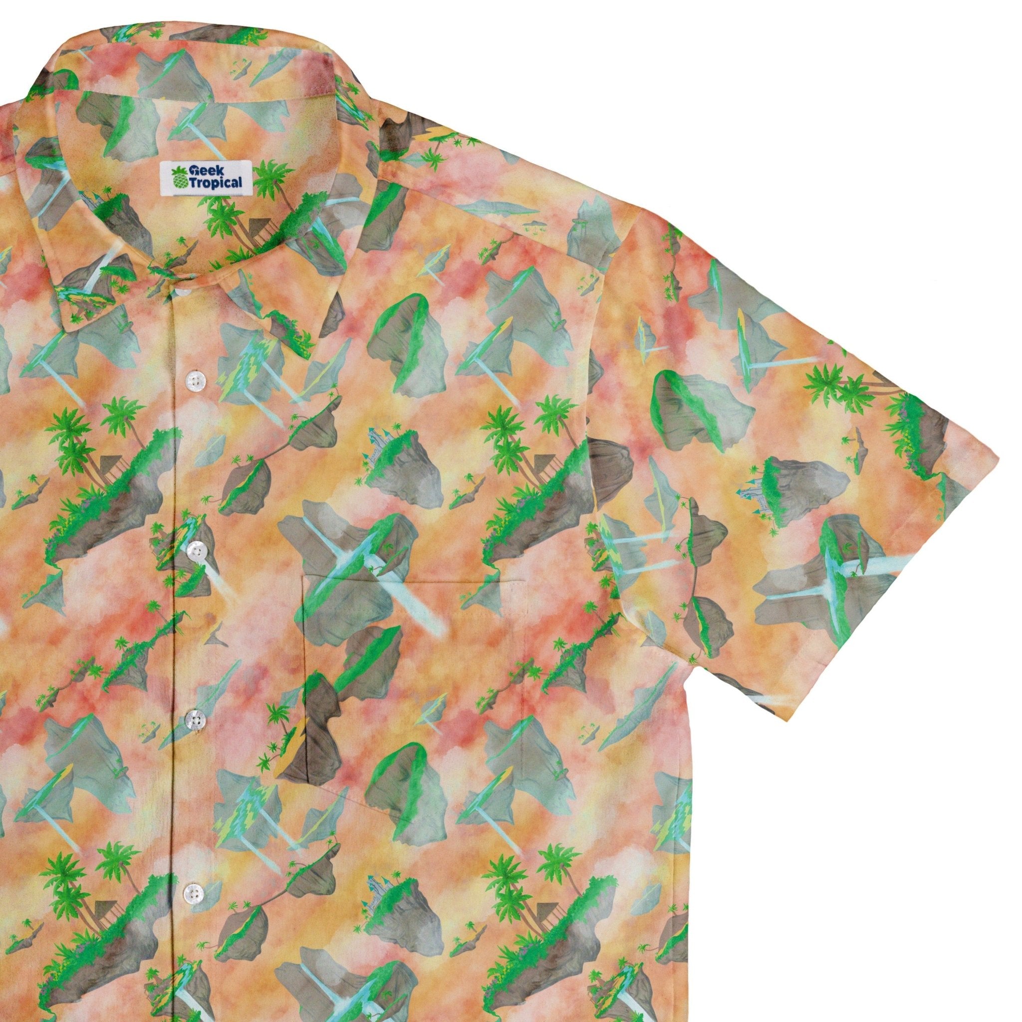 Fantasy Floating Isles Sunset Dnd Button Up Shirt - adult sizing - Designs by Nathan - Fantasy Prints