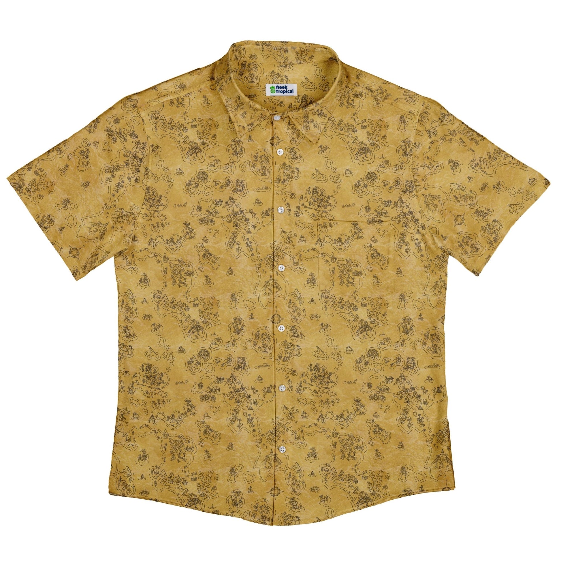 Fantasy Paper World Map Dnd Button Up Shirt - adult sizing - Designs by Nathan - Fantasy Prints