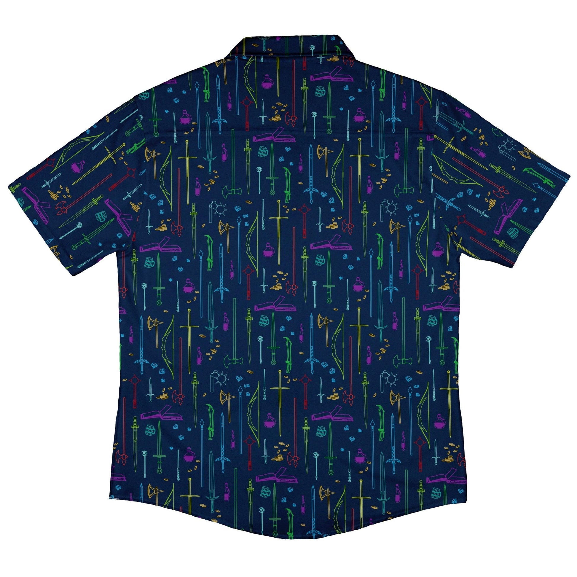 Fantasy RPG Weapons Items Navy Dnd Button Up Shirt - adult sizing - dnd & rpg print -
