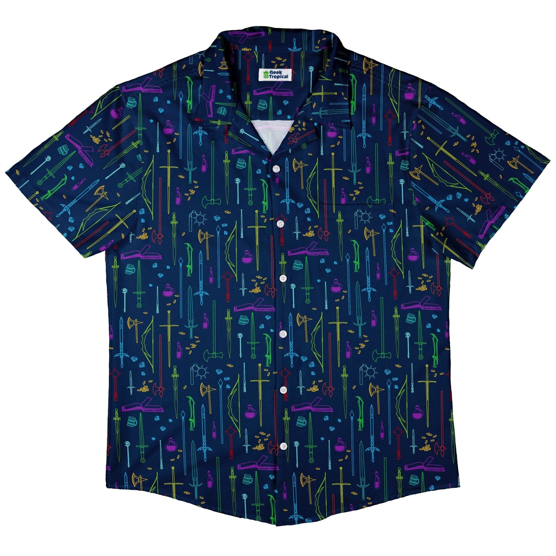 Clearance Ready-to-Ship Fantasy RPG Weapons Items Navy Dnd Button Up Shirt