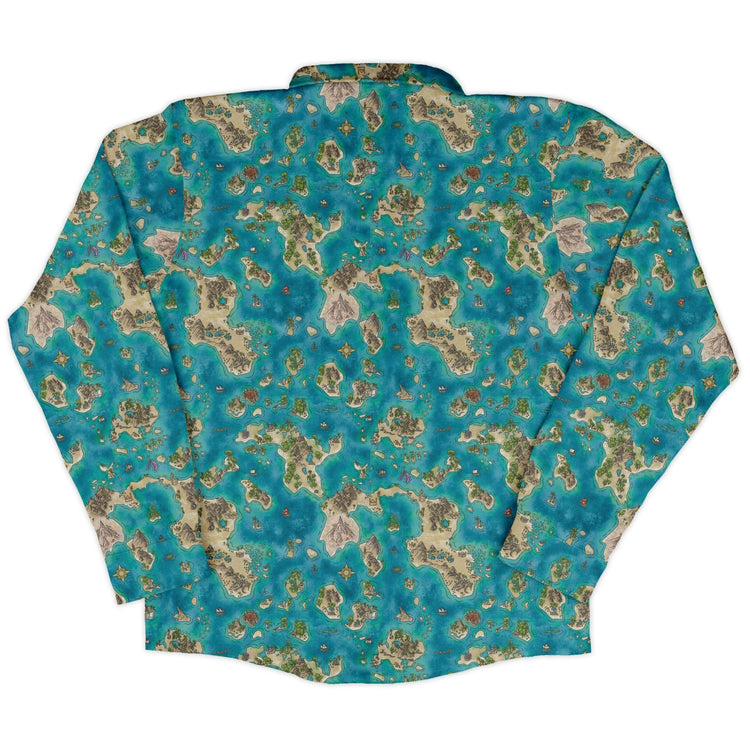 Fantasy World Map Dnd Long Sleeve Button Up Shirt Geek Nerd adult sizing Designs by Nathan dnd & rpg print