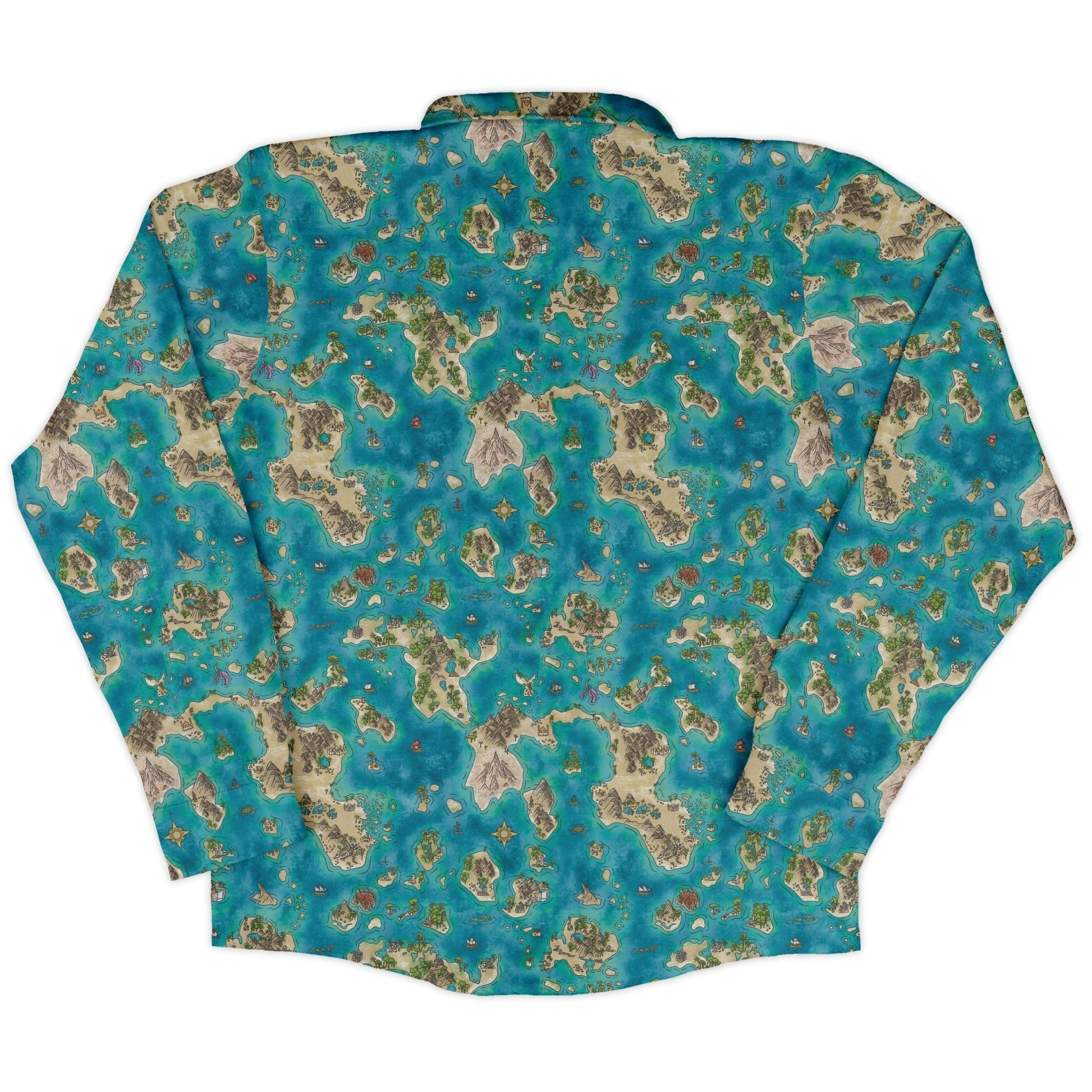 Fantasy World Map Dnd Long Sleeve Button Up Shirt Geek Nerd adult sizing Designs by Nathan dnd & rpg print
