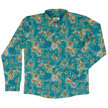 Fantasy World Map Dnd Long Sleeve Button Up Shirt Geek Nerd adult sizing Designs by Nathan dnd & rpg print