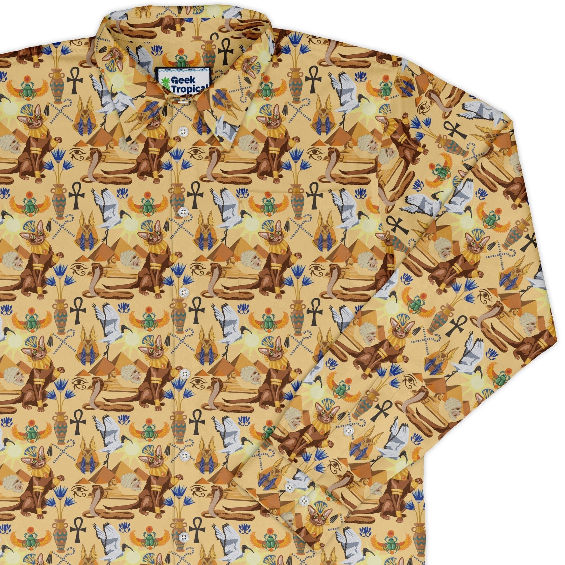 Feline of the Nile Long Sleeve Button Up Shirt Geek Nerd 0925 adult sizing All Adult Button Up Shirts