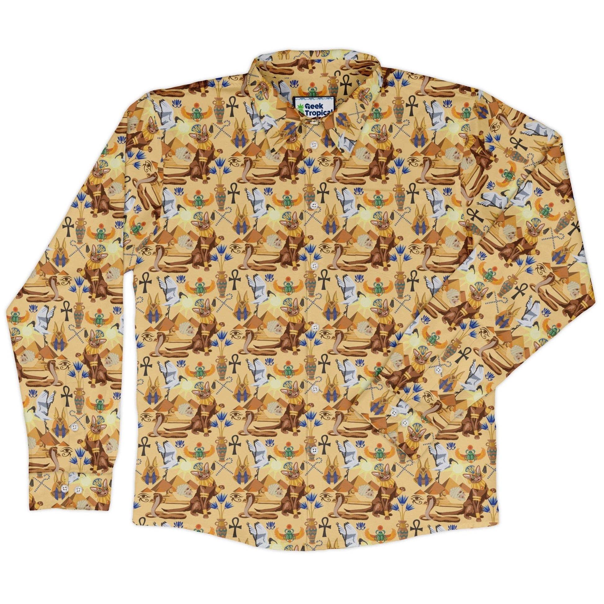 Feline of the Nile Long Sleeve Button Up Shirt Geek Nerd 0925 adult sizing All Adult Button Up Shirts