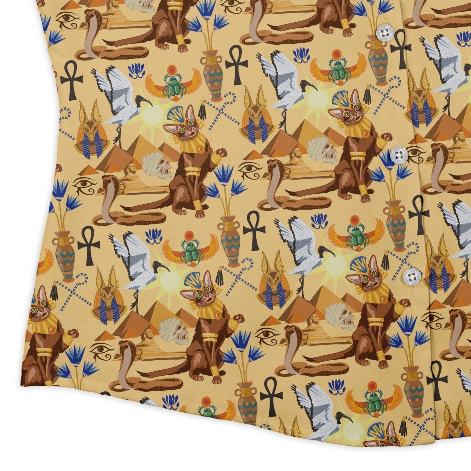 Feline of the Nile Curvy Button Up Shirt Geek Nerd 0925 All Adult Button Up Shirts Animal Patterns