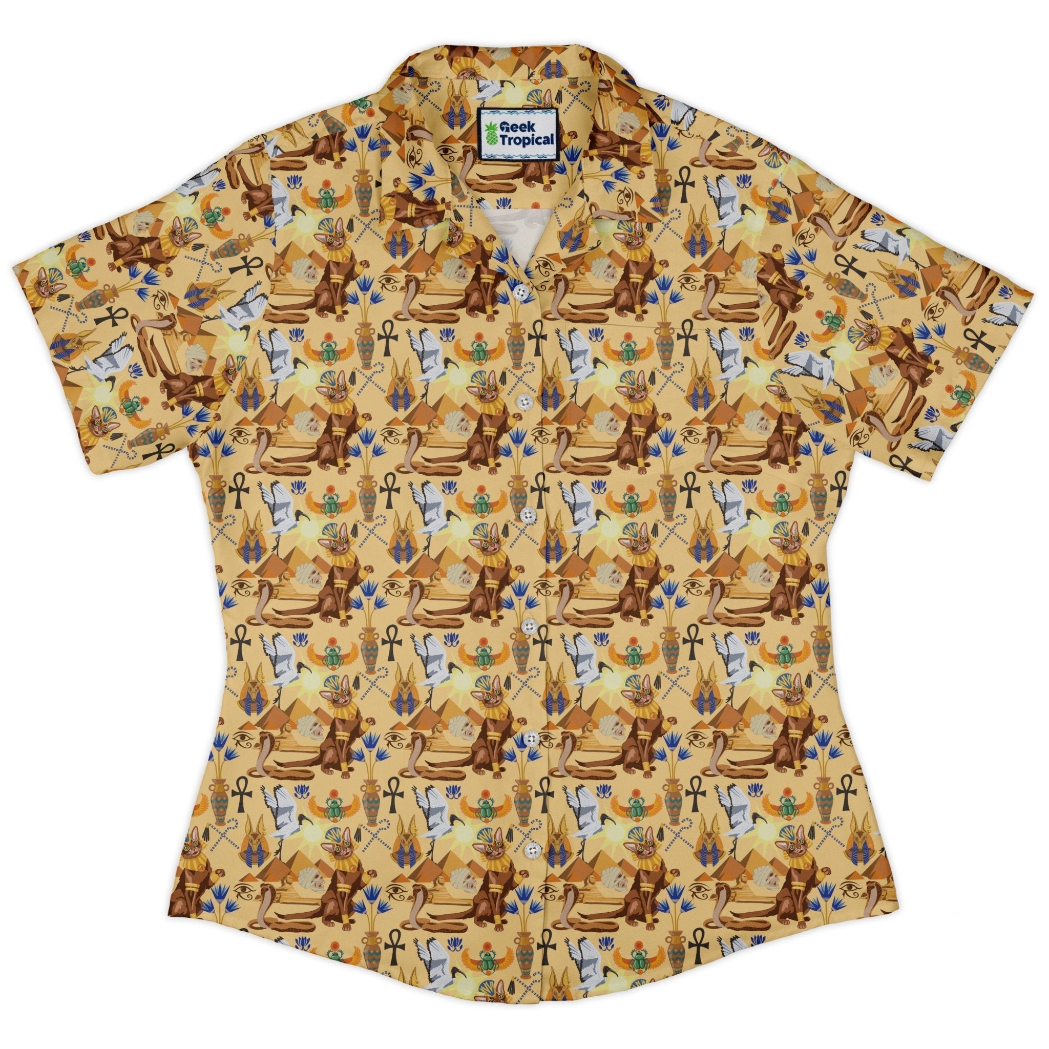 Feline of the Nile Curvy Button Up Shirt Geek Nerd 0925 All Adult Button Up Shirts Animal Patterns