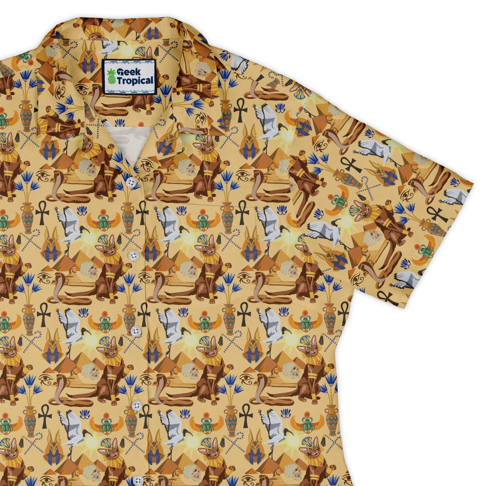 Feline of the Nile Curvy Button Up Shirt Geek Nerd 0925 All Adult Button Up Shirts Animal Patterns