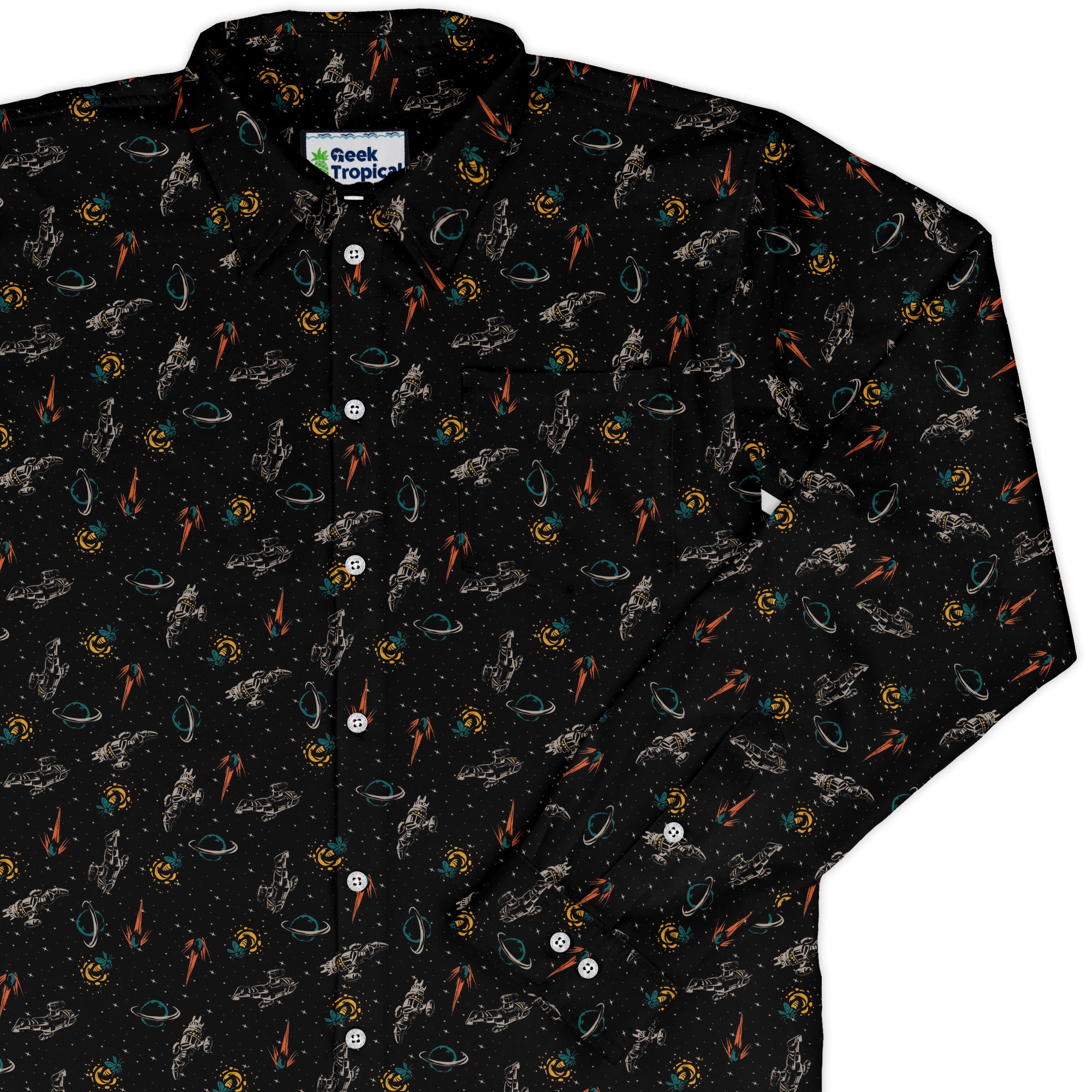 Nerdy Firefly Space Long Sleeve Button Up Shirt
