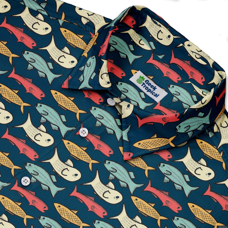Fish Flow Button Up Shirt Geek Nerd 0925 adult sizing All Adult Button Up Shirts