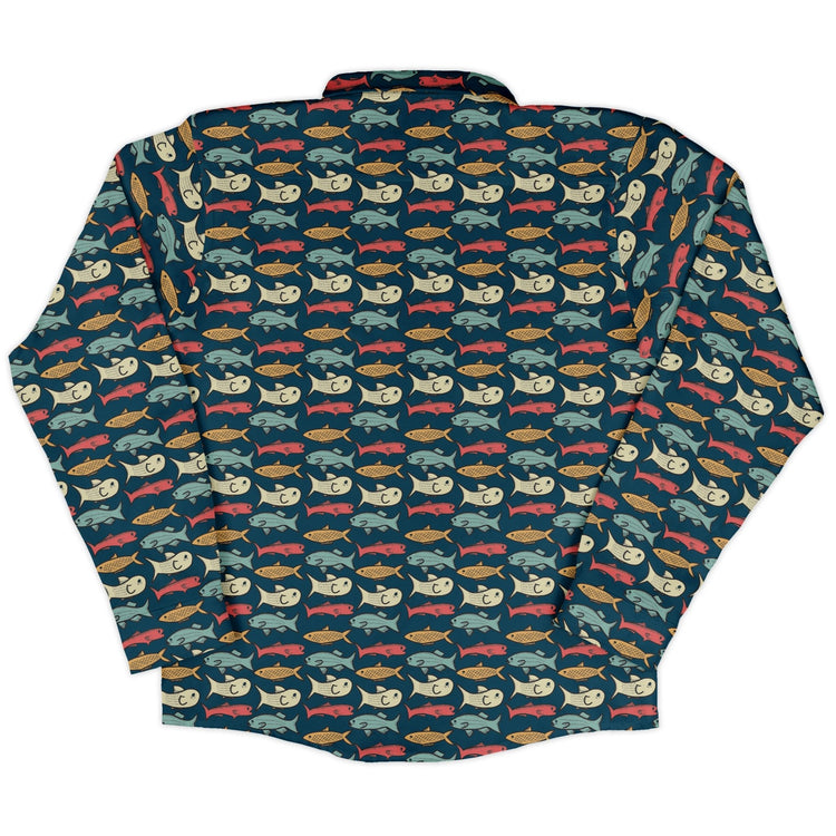 Fish Flow Long Sleeve Button Up Shirt Geek Nerd 0925 adult sizing All Adult Button Up Shirts