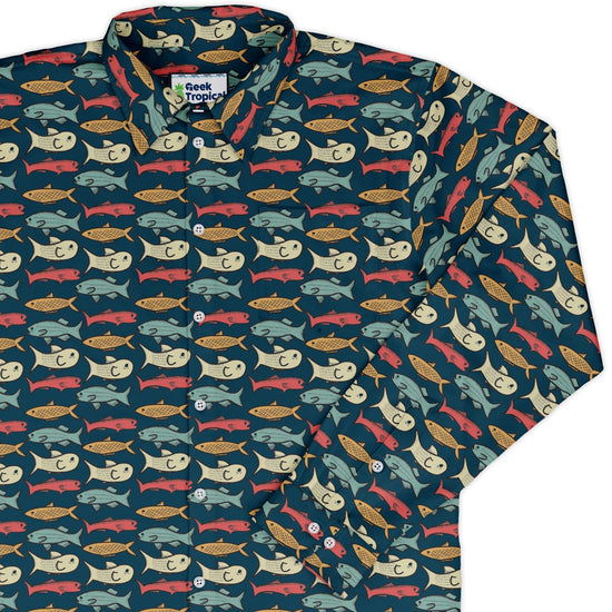 Fish Flow Long Sleeve Button Up Shirt Geek Nerd 0925 adult sizing All Adult Button Up Shirts