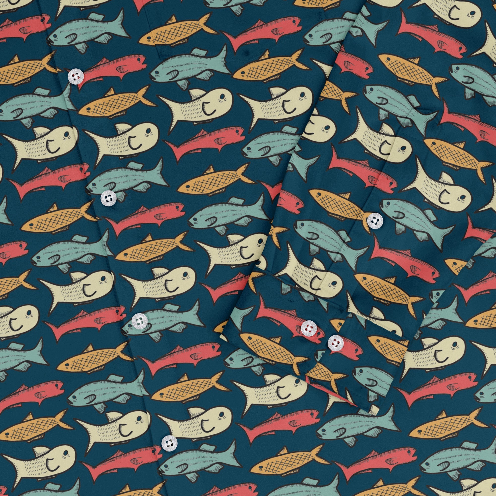 Fish Flow Long Sleeve Button Up Shirt Geek Nerd 0925 adult sizing All Adult Button Up Shirts