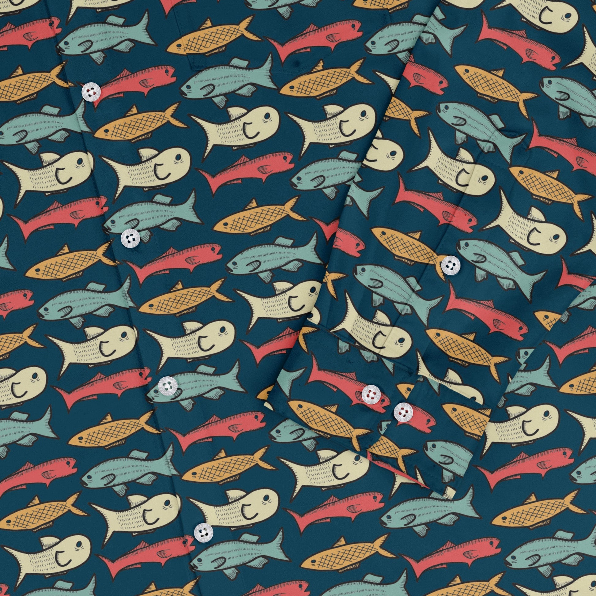 Fish Flow Long Sleeve Button Up Shirt Geek Nerd 0925 adult sizing All Adult Button Up Shirts