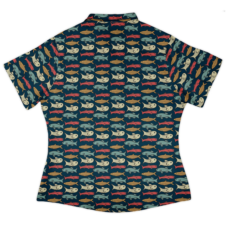 Fish Flow Curvy Button Up Shirt Geek Nerd 0925 All Adult Button Up Shirts Animal Patterns