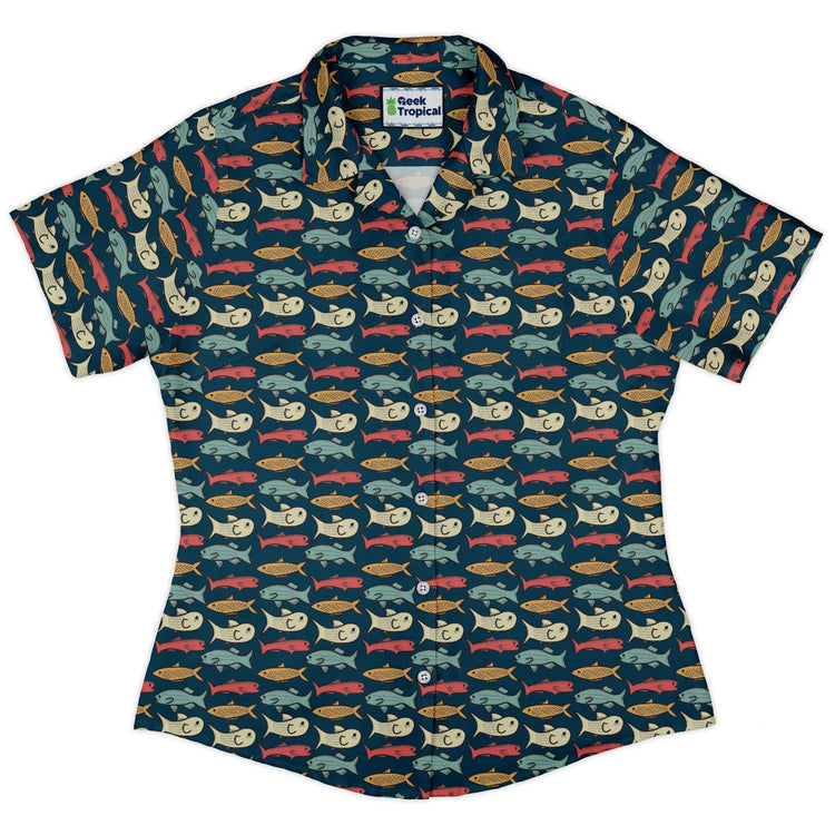 Fish Flow Curvy Button Up Shirt Geek Nerd 0925 All Adult Button Up Shirts Animal Patterns