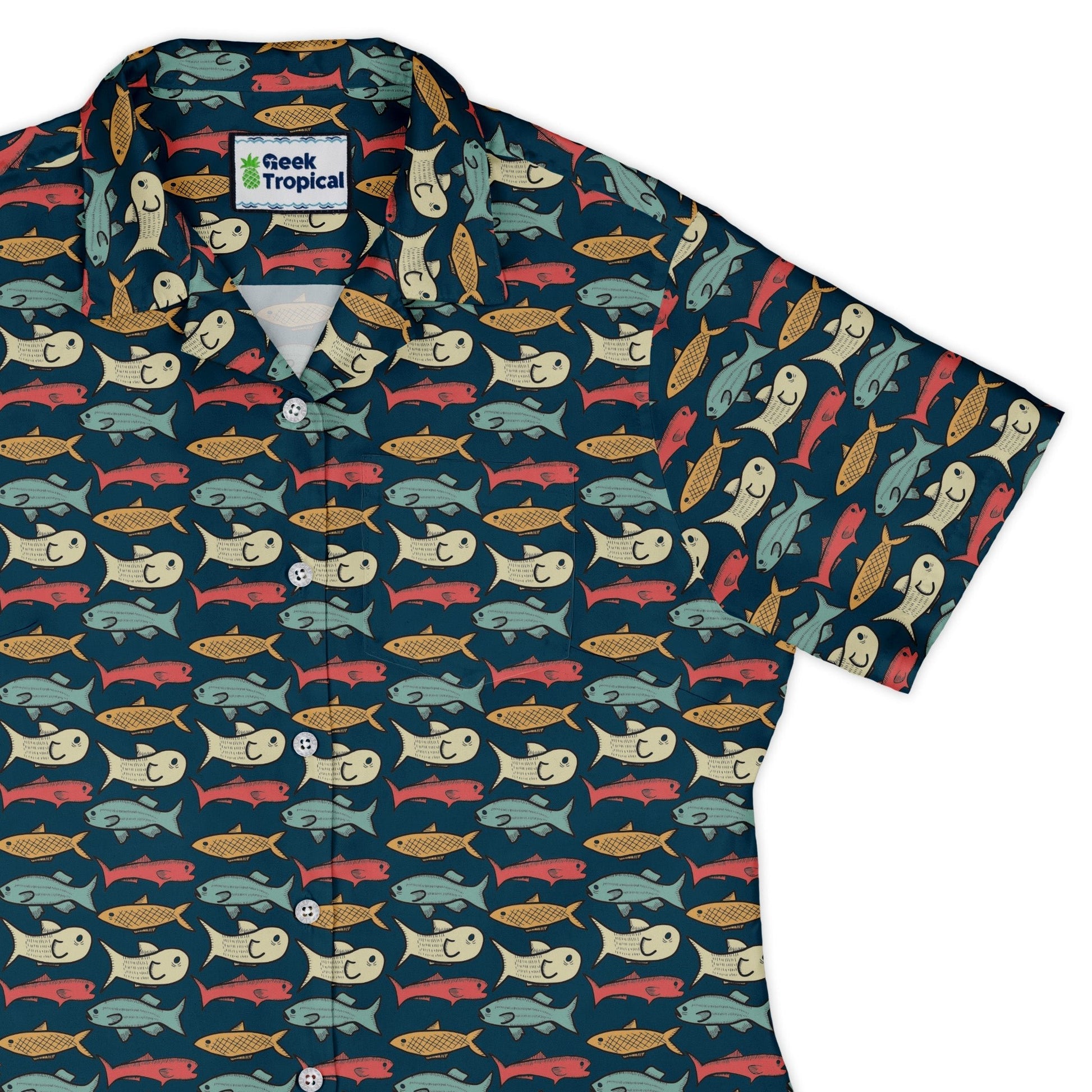 Fish Flow Curvy Button Up Shirt Geek Nerd 0925 All Adult Button Up Shirts Animal Patterns