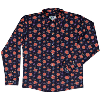 Flapjack Octopus Anime Long Sleeve Button Up Shirt Geek Nerd adult sizing anime Design by Ardi Tong