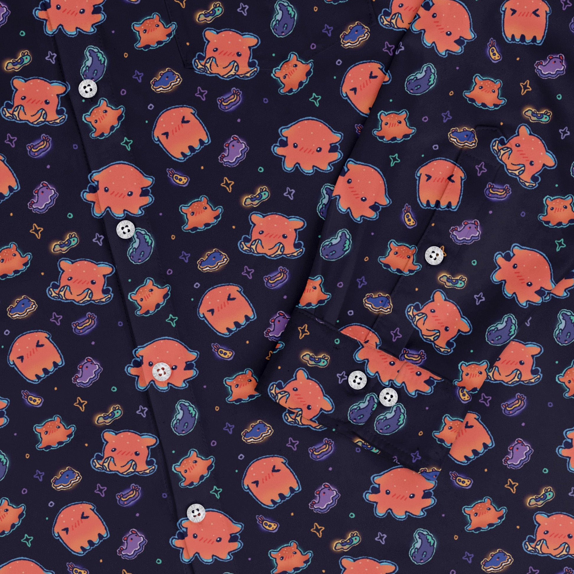 Flapjack Octopus Anime Long Sleeve Button Up Shirt Geek Nerd adult sizing anime Design by Ardi Tong