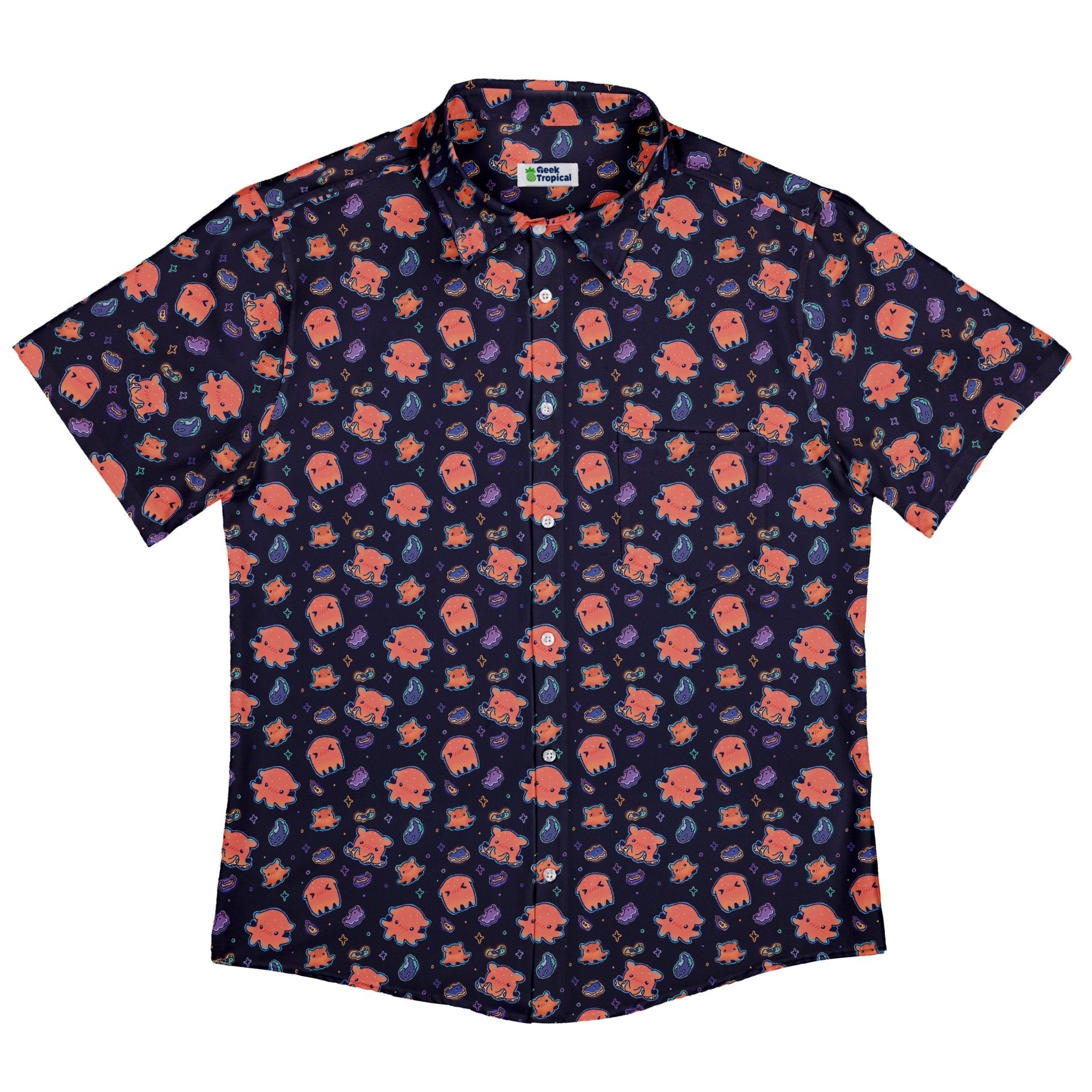 Flapjack Octopus Anime Button Up Shirt Geek Nerd adult sizing anime Design by Ardi Tong