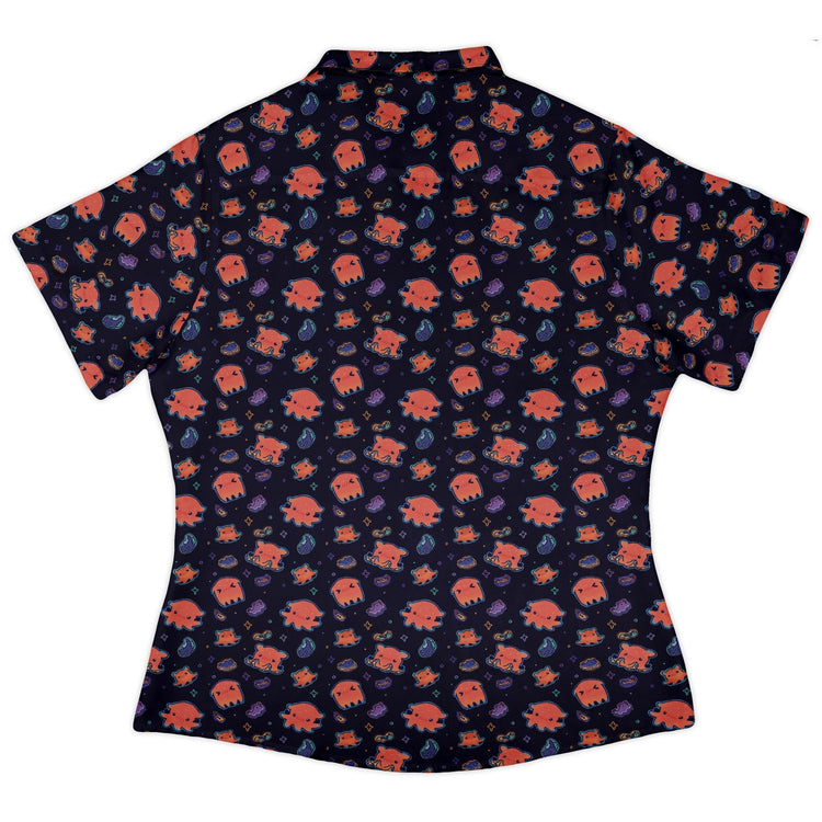 Flapjack Octopus Anime Curvy Button Up Shirt Geek Nerd anime Design by Ardi Tong marine biology