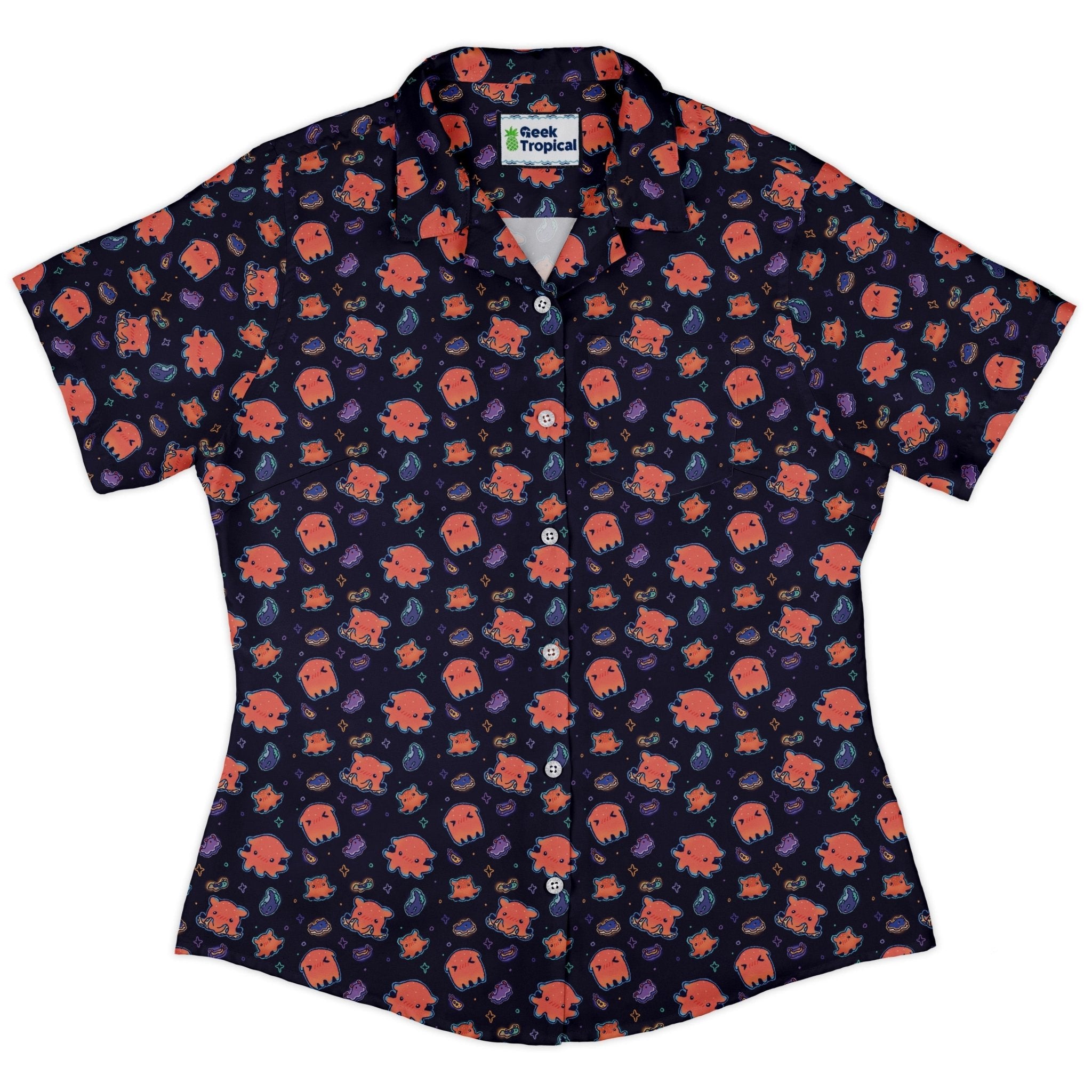 Flapjack Octopus Anime Curvy Button Up Shirt Geek Nerd anime Design by Ardi Tong marine biology