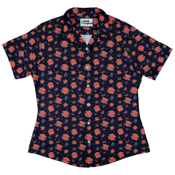 Flapjack Octopus Anime Curvy Button Up Shirt Geek Nerd anime Design by Ardi Tong marine biology