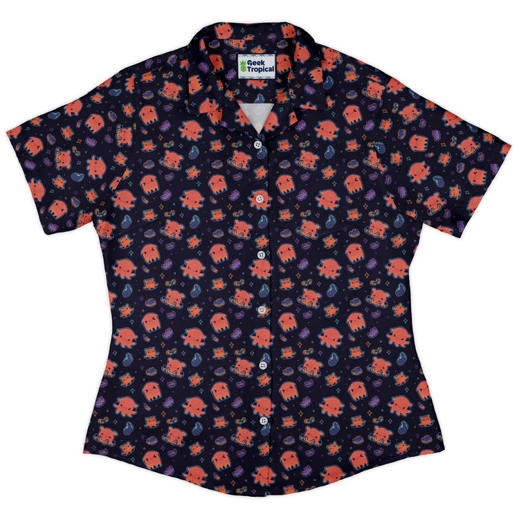 Flapjack Octopus Anime Curvy Button Up Shirt Geek Nerd anime Design by Ardi Tong marine biology