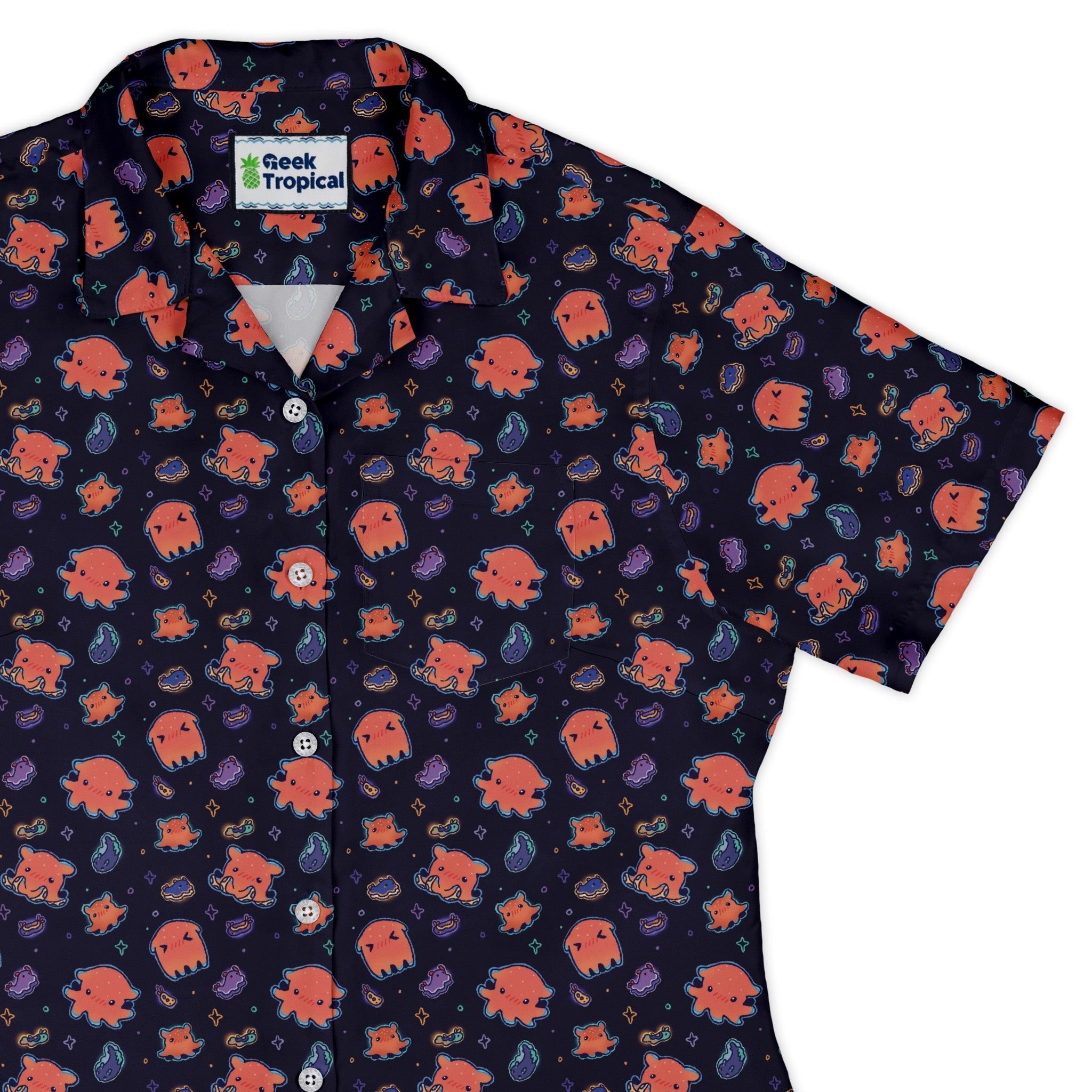 Flapjack Octopus Anime Curvy Button Up Shirt Geek Nerd anime Design by Ardi Tong marine biology
