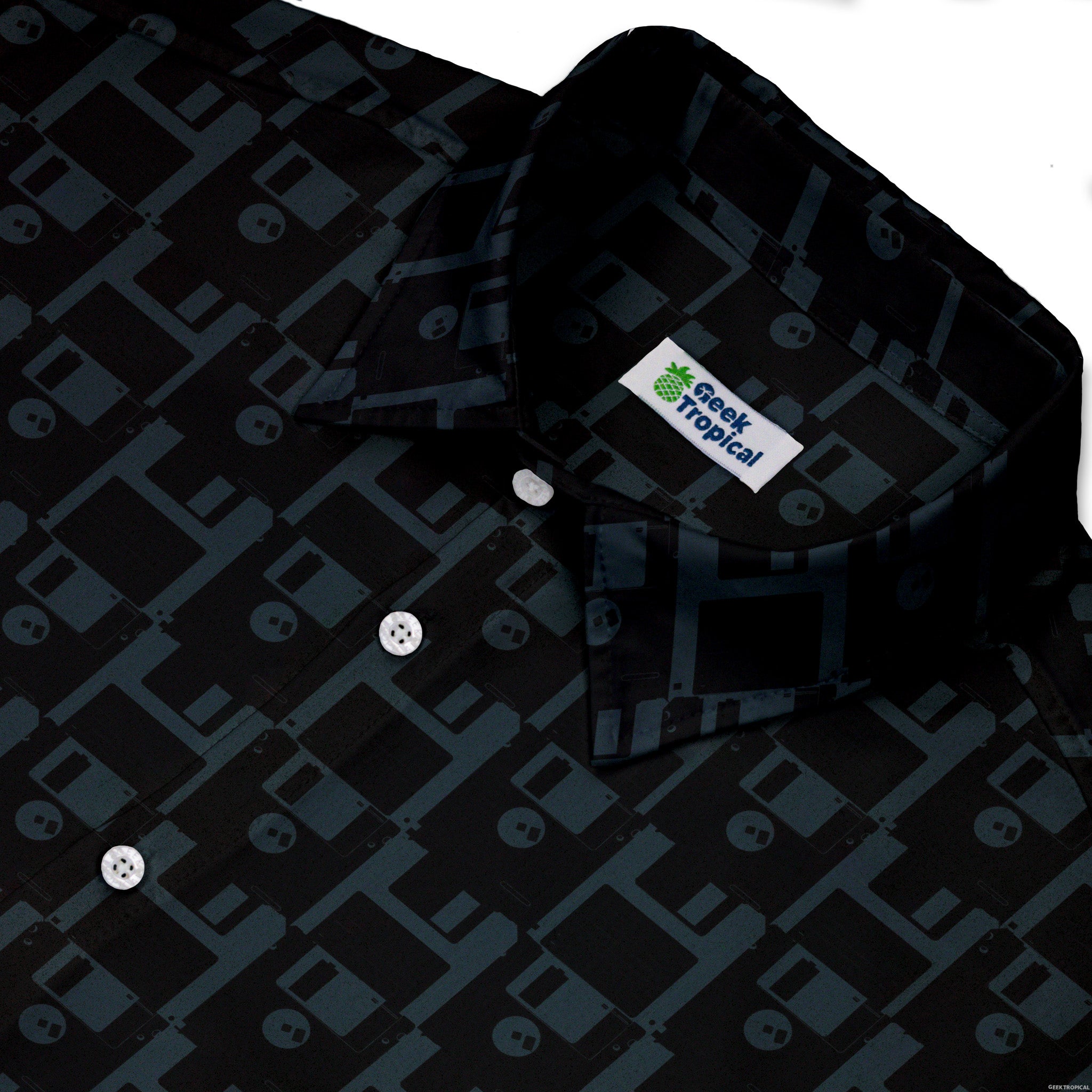 Floppy Disk Button Up Shirt Geek Nerd adult sizing computer print Design by Random Galaxy