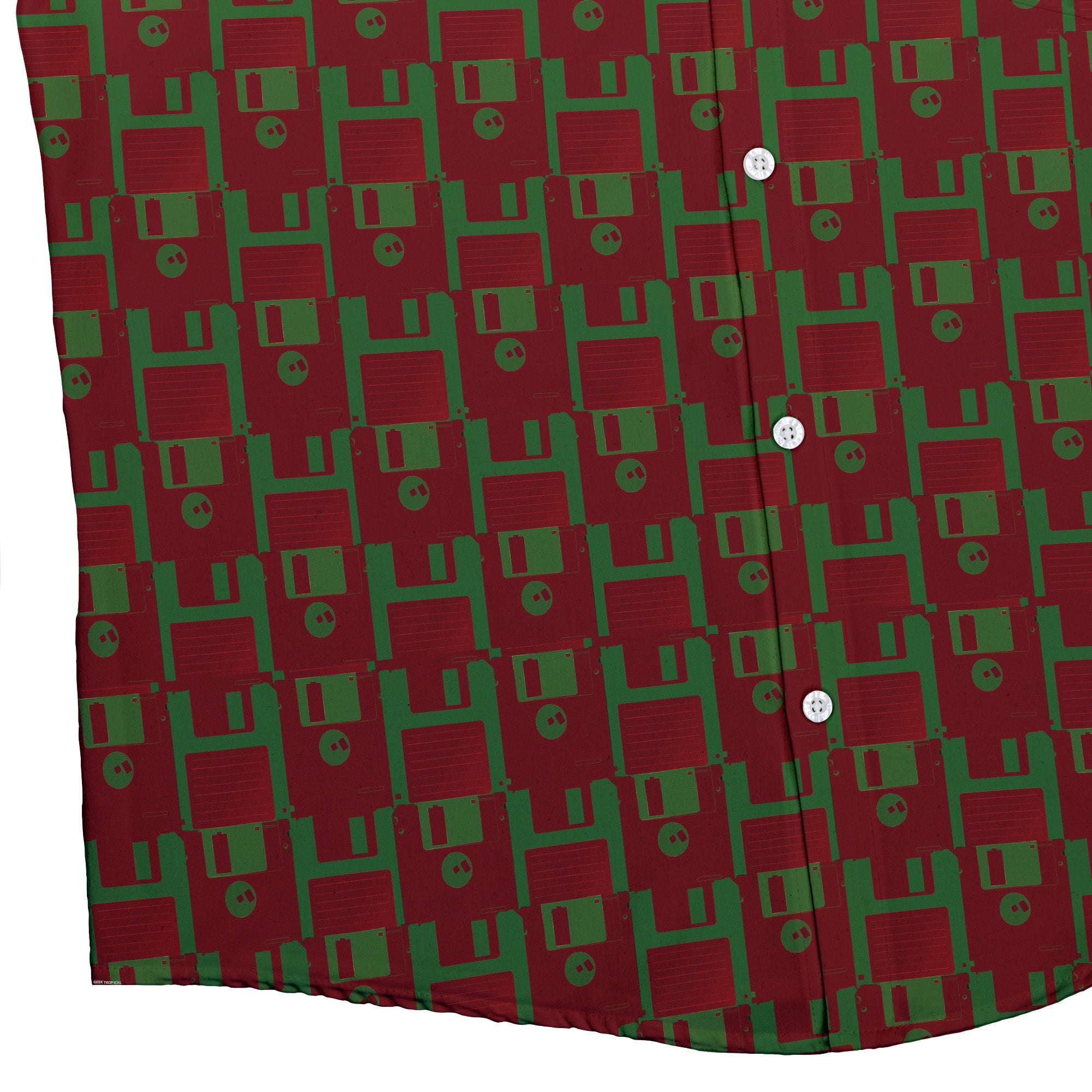 Floppy Disk Red and Green Button Up Shirt Geek Nerd adult sizing computer print Design by Random Galaxy