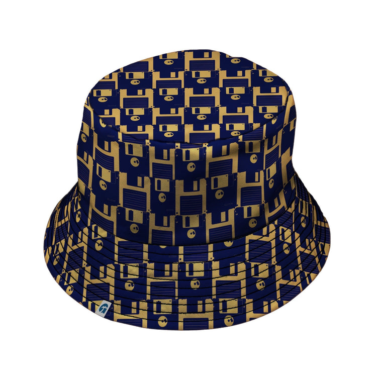 Floppy Disk Yellow Blue Bucket Hat Geek Nerd computer print Design by Random Galaxy lx - B