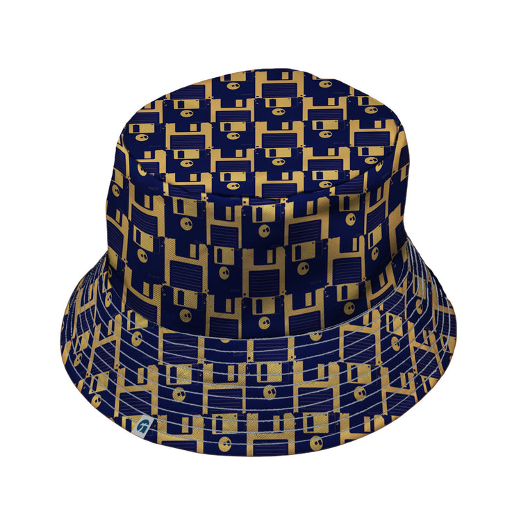 Floppy Disk Yellow Blue Bucket Hat Geek Nerd computer print Design by Random Galaxy lx - B