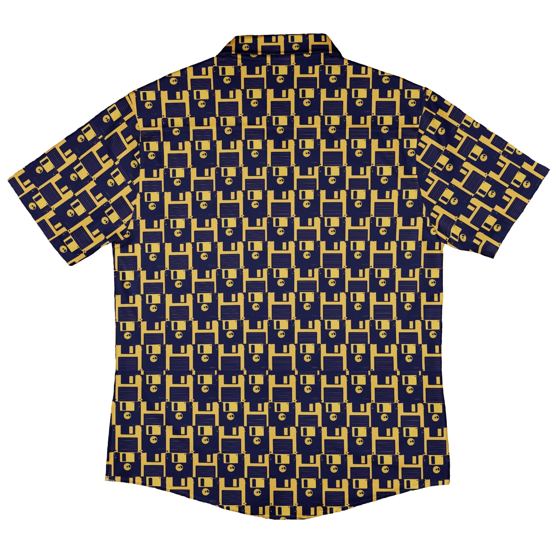 Floppy Disk Yellow Blue Button Up Shirt Geek Nerd adult sizing computer print Design by Random Galaxy