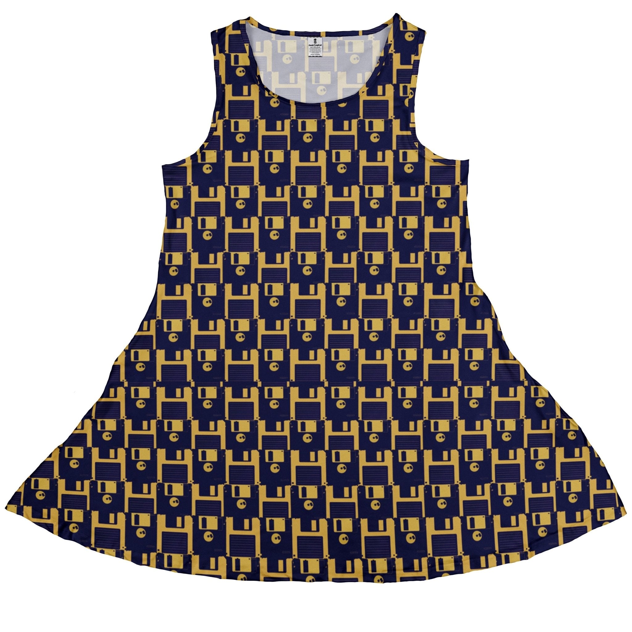 Floppy Disk Yellow Blue Dress Geek Nerd computer print Design by Random Galaxy lx - C