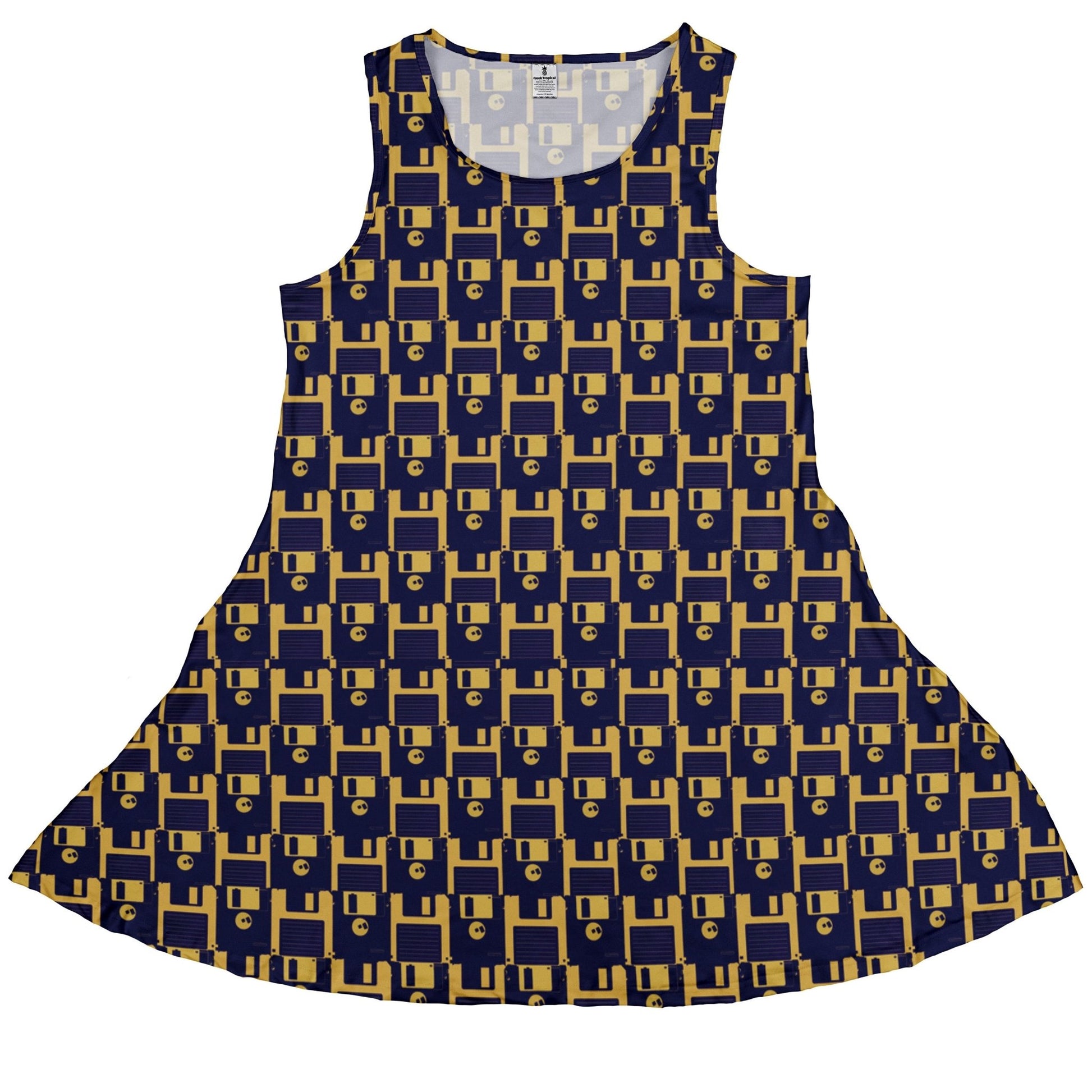 Floppy Disk Yellow Blue Dress Geek Nerd computer print Design by Random Galaxy lx - C