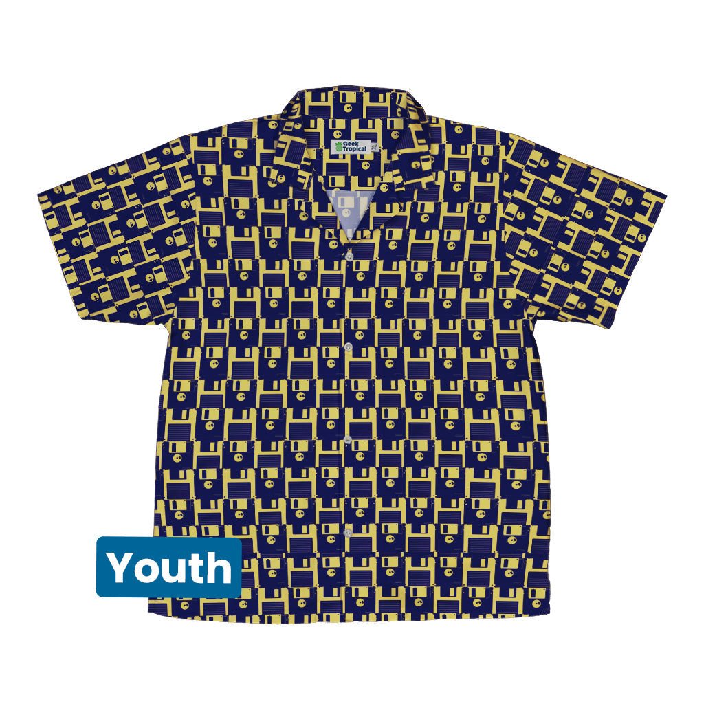 Floppy Disk Yellow Blue Youth Hawaiian Shirt Geek Nerd computer print Design by Random Galaxy q4