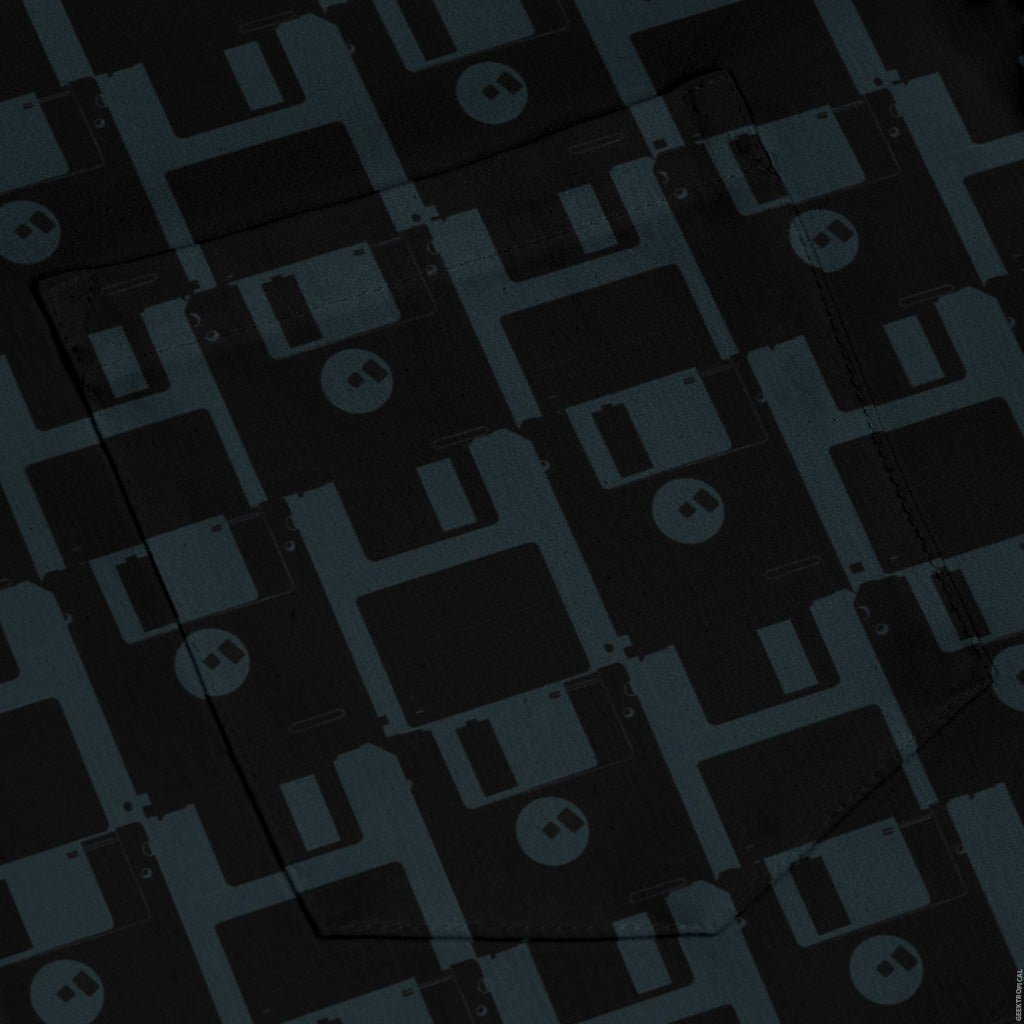 Floppy Disk Long Sleeve Button Up Shirt Geek Nerd adult sizing computer print Design by Random Galaxy