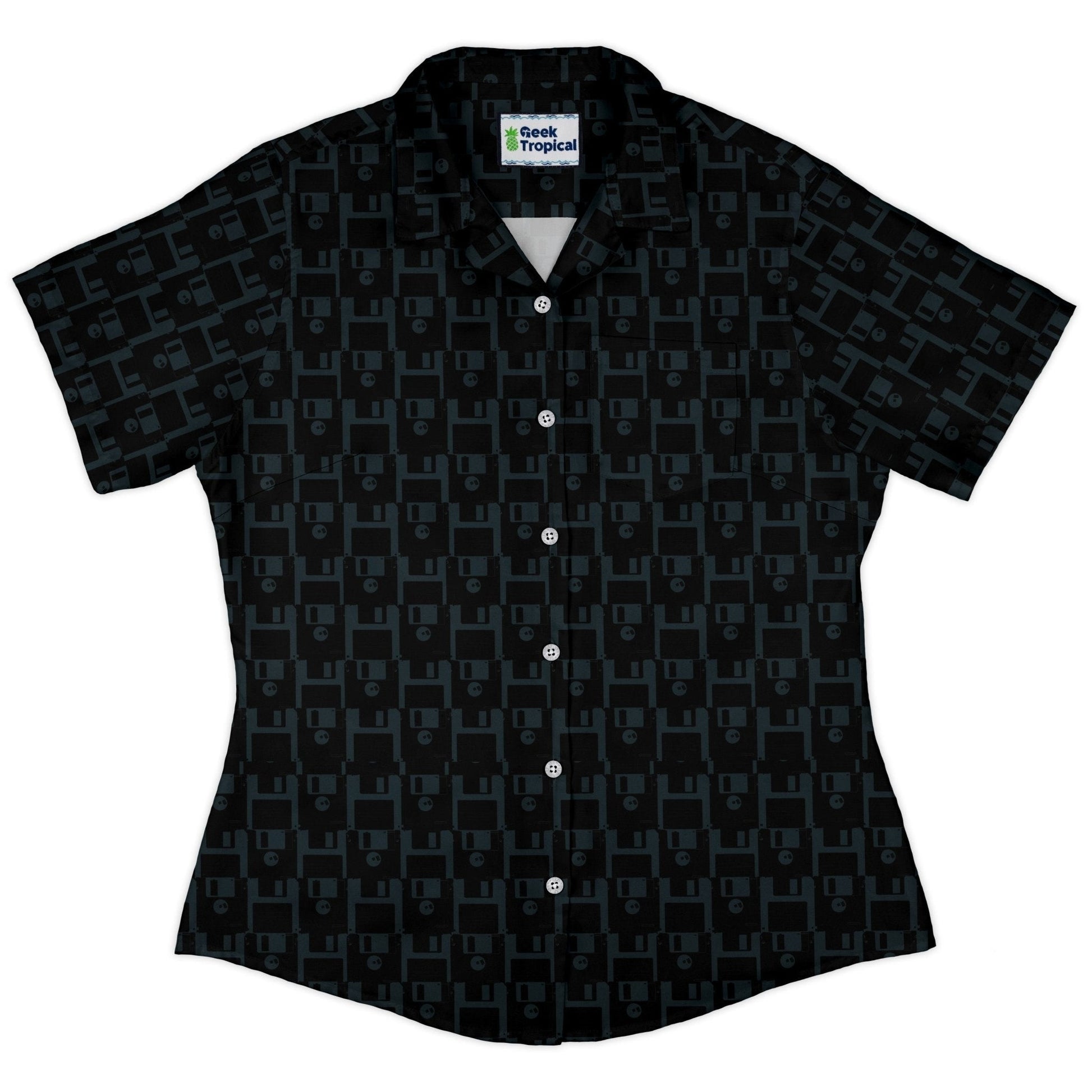 Clearance Ready - to - Ship Floppy Disk Curvy Button Up Shirt Geek Nerd All Adult Button Up Shirts Clearance computer print
