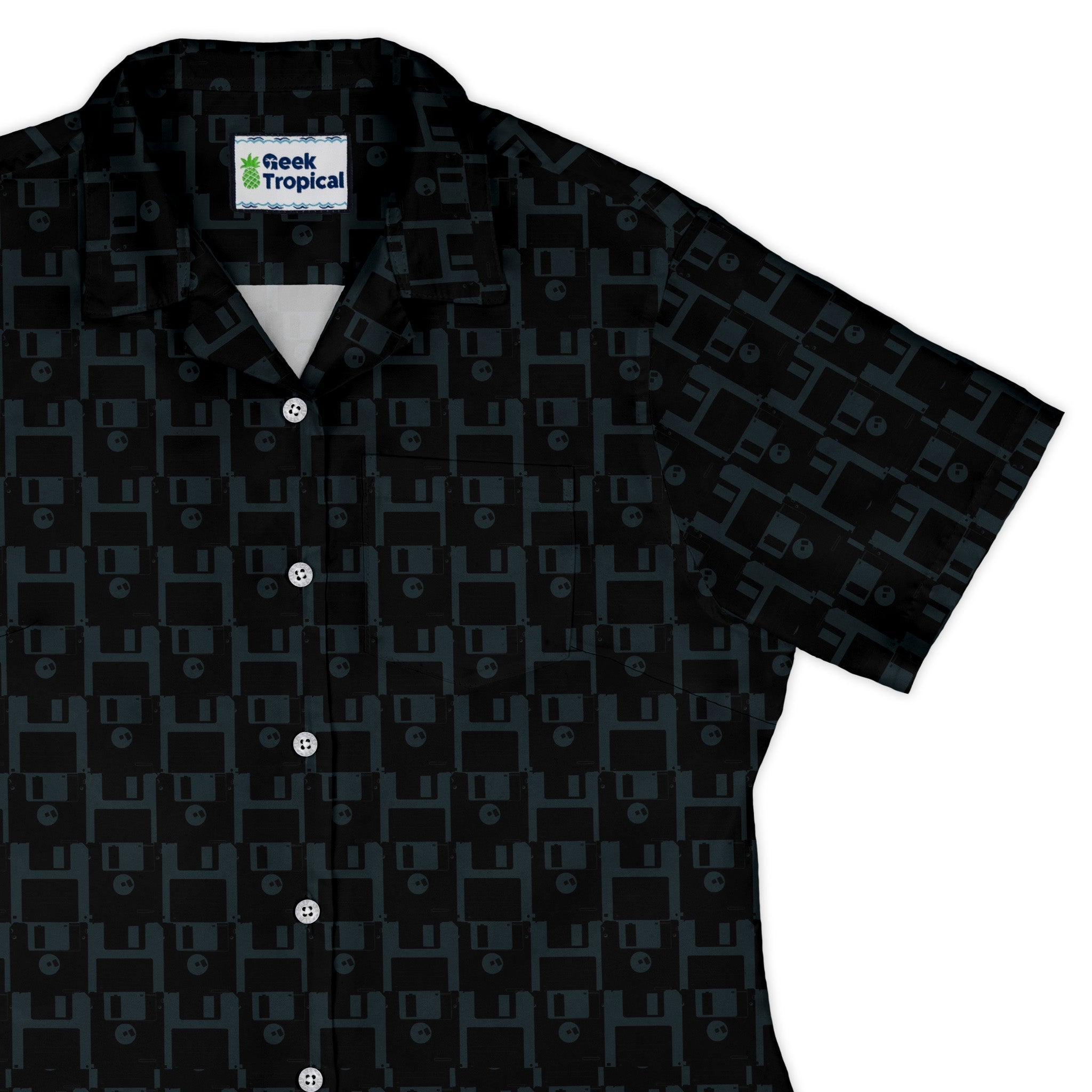 Floppy Disk Curvy Button Up Shirt Geek Nerd computer print Design by Random Galaxy q4