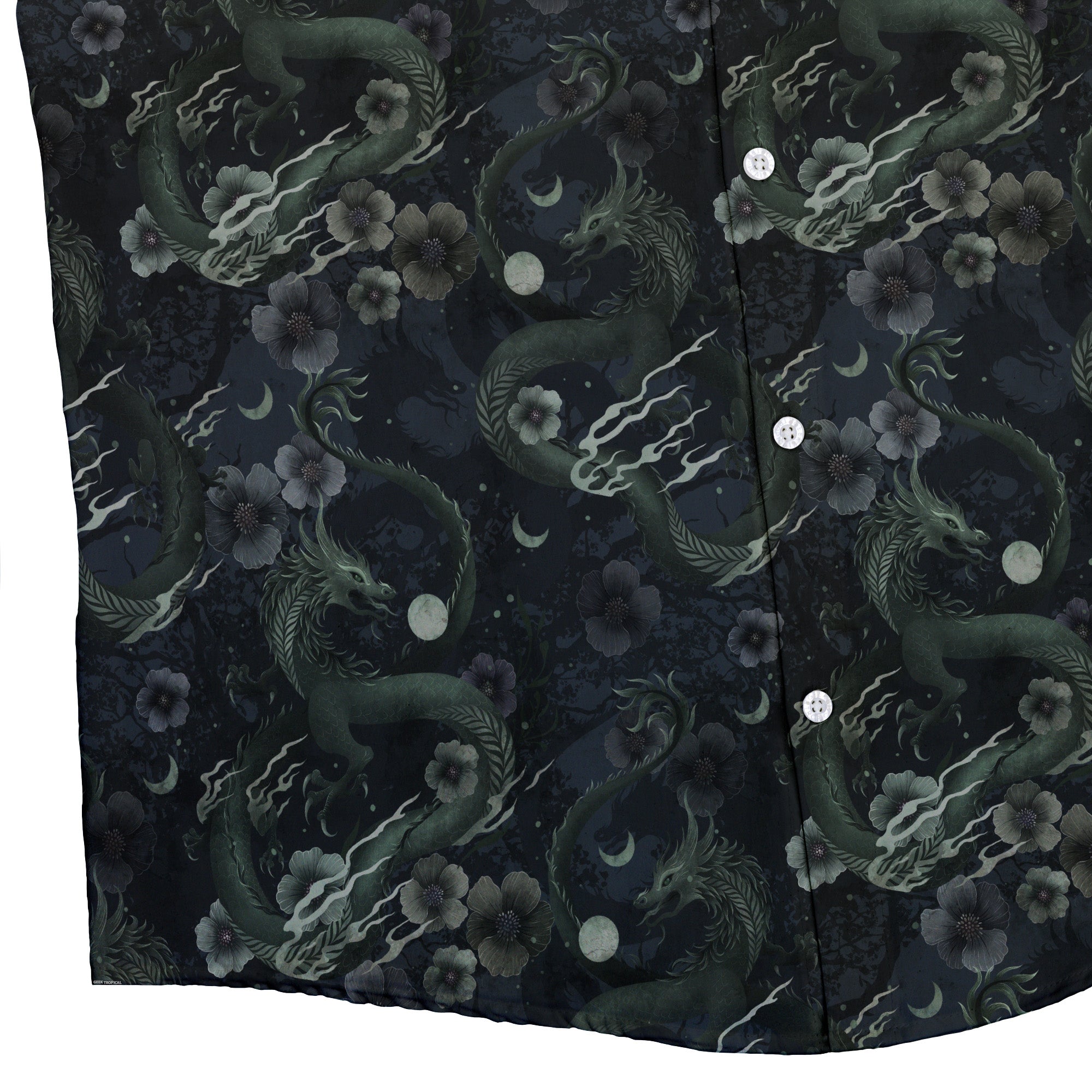 Floral Dragon Fog Button Up Shirt Geek Nerd adult sizing Design by Episodic Fantasy Prints