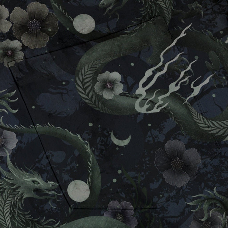 Floral Dragon Fog Button Up Shirt Geek Nerd adult sizing Design by Episodic Fantasy Prints