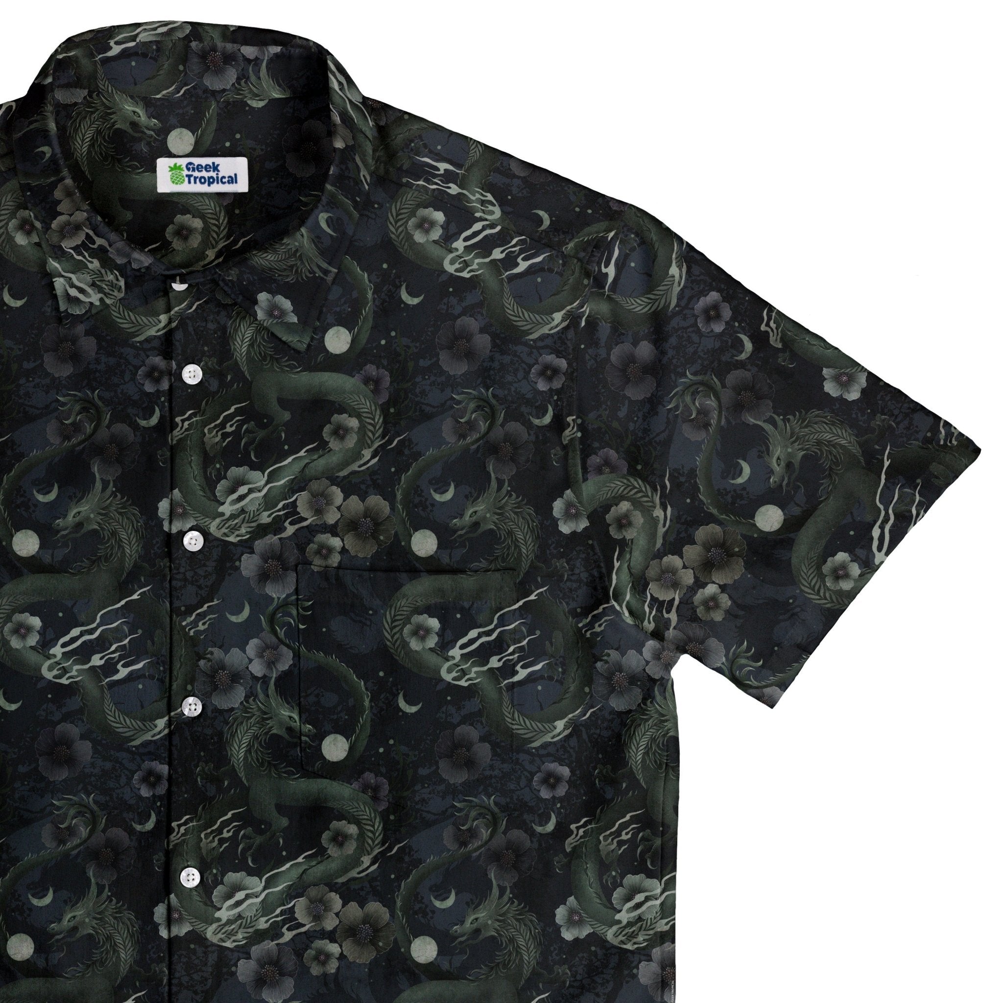 Floral Dragon Fog Button Up Shirt Geek Nerd adult sizing Design by Episodic Fantasy Prints