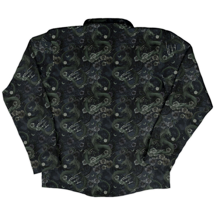 Floral Dragon Fog Long Sleeve Button Up Shirt Geek Nerd adult sizing Design by Episodic Fantasy Prints