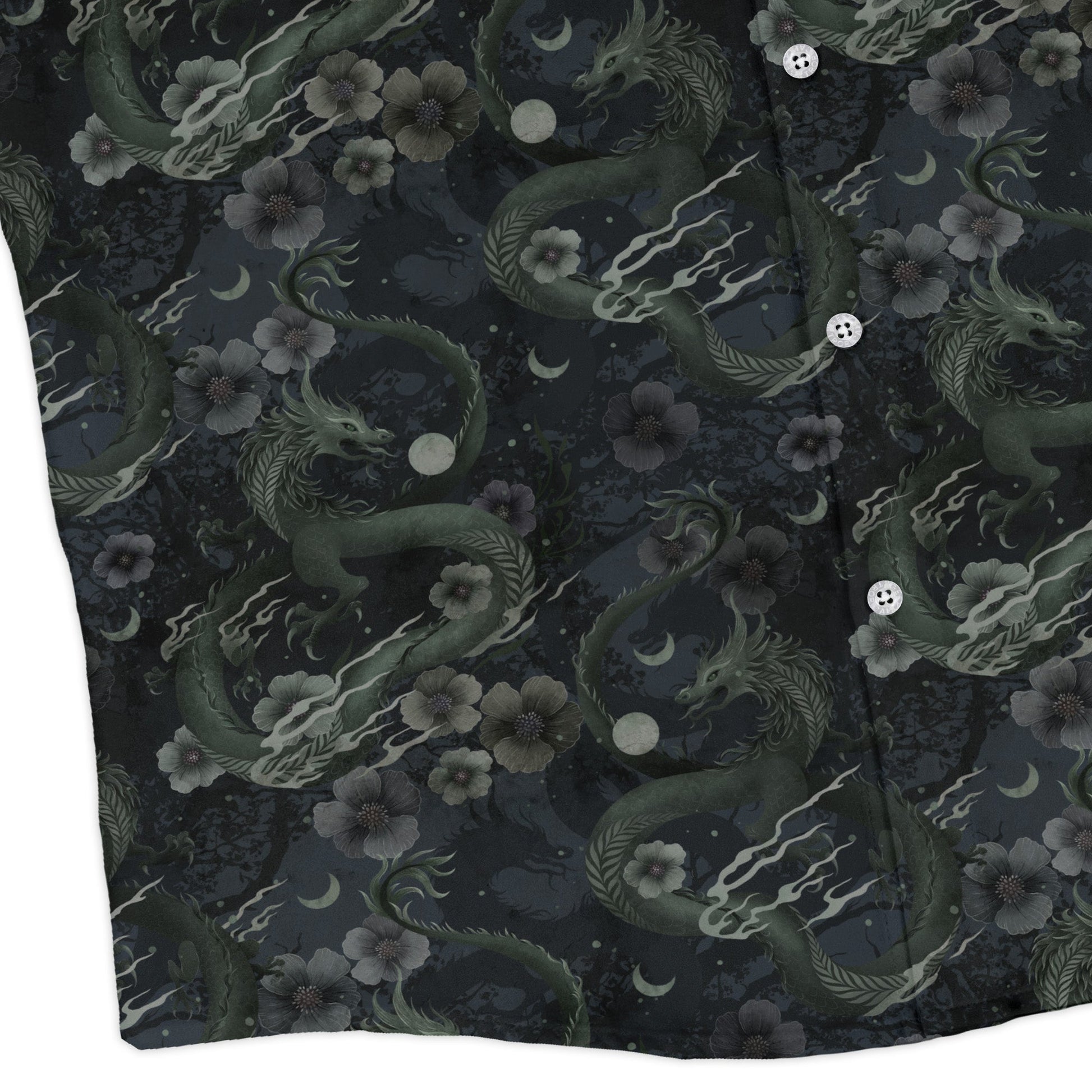 Floral Dragon Fog Long Sleeve Button Up Shirt Geek Nerd adult sizing Design by Episodic Fantasy Prints