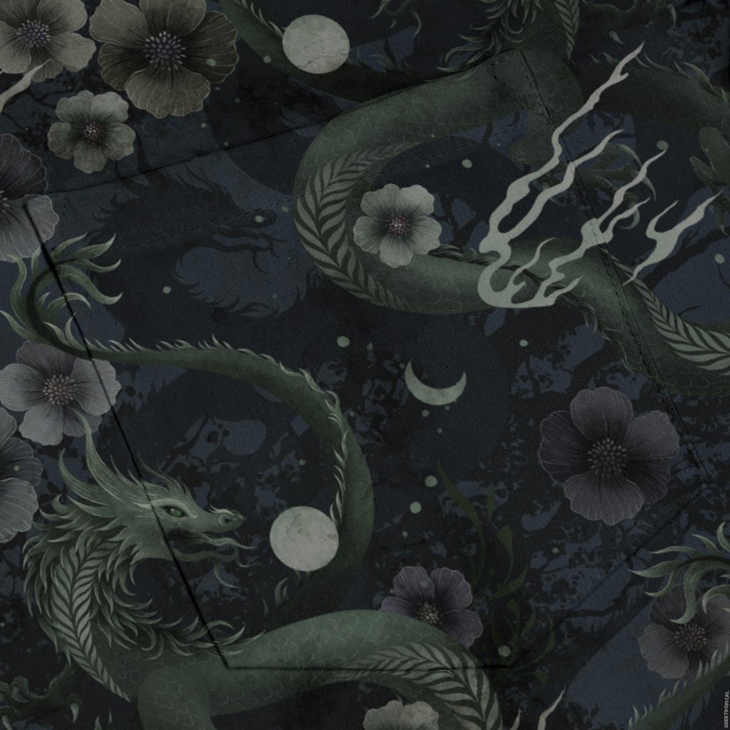 Floral Dragon Fog Long Sleeve Button Up Shirt Geek Nerd adult sizing Design by Episodic Fantasy Prints