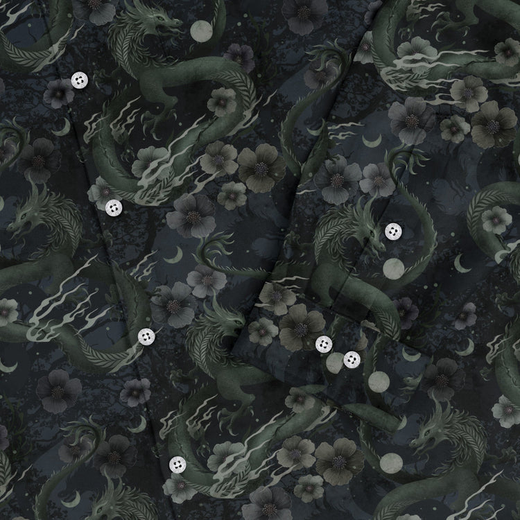 Floral Dragon Fog Long Sleeve Button Up Shirt Geek Nerd adult sizing Design by Episodic Fantasy Prints