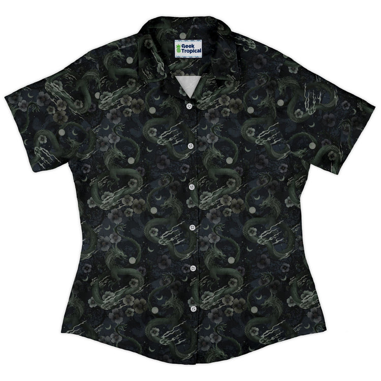 Floral Dragon Fog Curvy Button Up Shirt Geek Nerd Design by Episodic Fantasy Prints q4