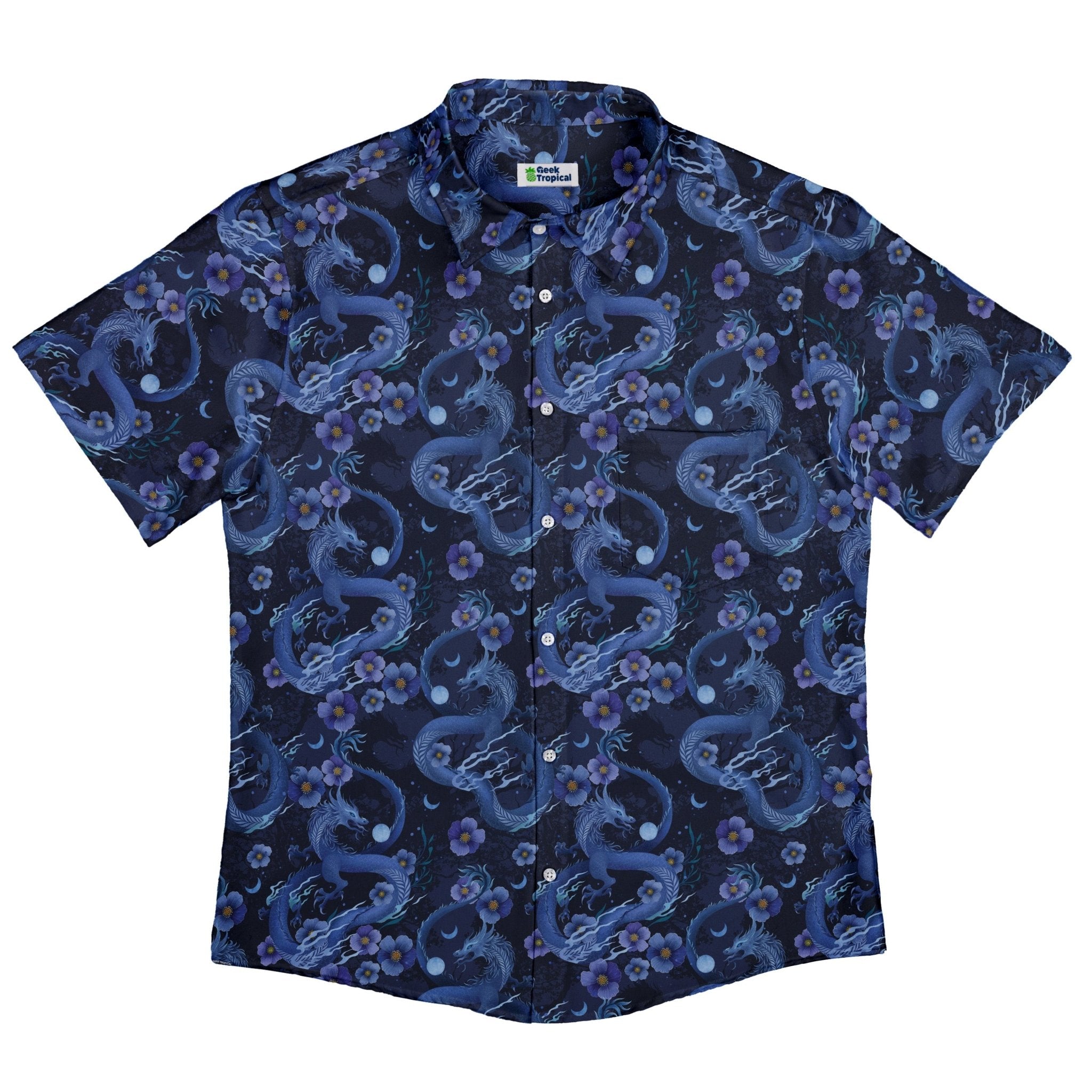Clearance Ready - to - Ship Floral Dragon Night Button Up Shirt Geek Nerd adult sizing Clearance Design by Episodic