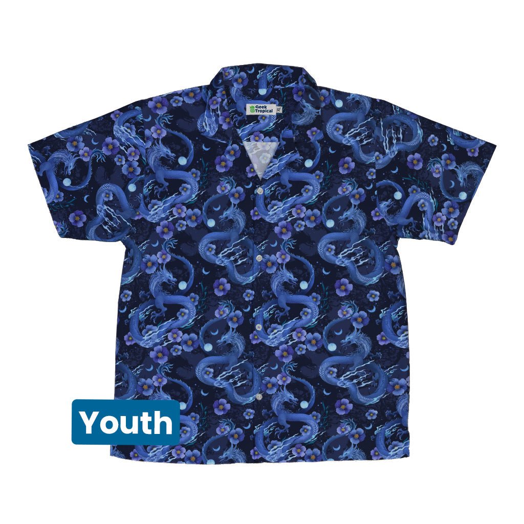 Floral Dragon Night Youth Hawaiian Shirt Geek Nerd Design by Episodic Fantasy Prints q4